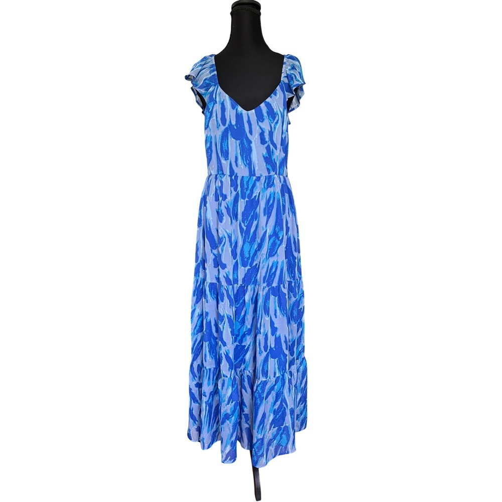 Dizzy Lizzy Blue Abstract Flutter Sleeve Tiered Maxi Dress NWT Stitch Fix Size M